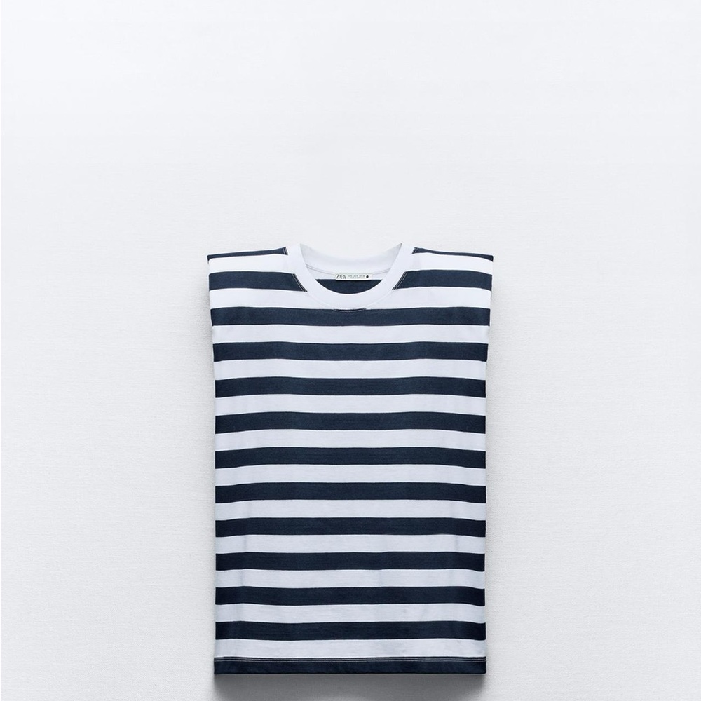 Zara shoulder padded Navy and White Striped Tee